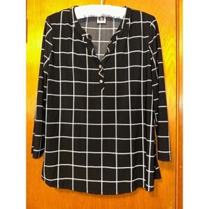 Anne Klein Black and White Windowpane Blouse Tunic Size M
